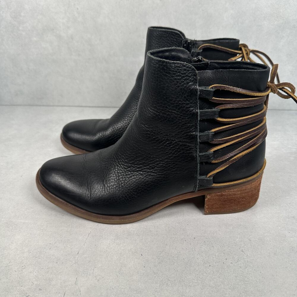 Korks Boots Womens Size 8.5 Black Leather Ankle Block Heel Western Zip Lace Up - Picture 4 of 10